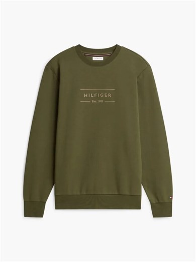 Tommy Hilfiger Erkek Regular Fit Organik Pamuklu Logo Baskılı Bisiklet Yaka Uzun Kollu Yeşil Sweatshirt MW0MW44939-MT1