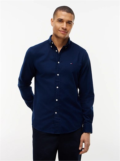 Tommy Hilfiger Erkek Regular Fit Esnek Pamuklu Göğüste TH Logo Bayrak İmzalı Uzun Kollu Lacivert Gömlek MW0MW40469-DCC