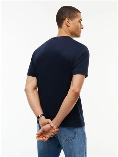 Tommy Hilfiger Erkek Regular Fit Esnek Pamuklu İnterlok Örme Logolu Bisiklet Yaka Kısa Kollu Lacivert T-Shirt MW0MW44880-DW5