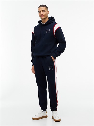 Tommy Hilfiger Erkek Regular Fit Kontrast Şerit Detaylı Logolu Pamuklu Kapüşonlu Uzun Kollu Lacivert Sweatshirt MW0MW44956-DW5