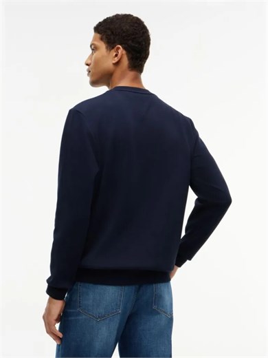 Tommy Hilfiger Erkek Regular Fit Organik Pamuklu Logo Baskılı Bisiklet Yaka Uzun Kollu Lacivert Sweatshirt MW0MW44939-DW5
