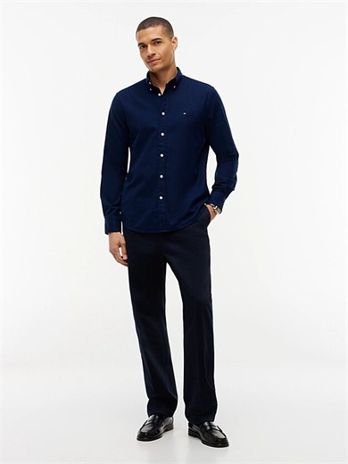 Tommy Hilfiger Erkek Regular Fit Esnek Pamuklu Göğüste TH Logo Bayrak İmzalı Uzun Kollu Lacivert Gömlek MW0MW40469-DCC