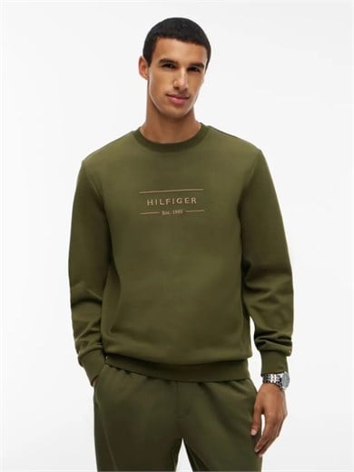Tommy Hilfiger Erkek Regular Fit Organik Pamuklu Logo Baskılı Bisiklet Yaka Uzun Kollu Yeşil Sweatshirt MW0MW44939-MT1