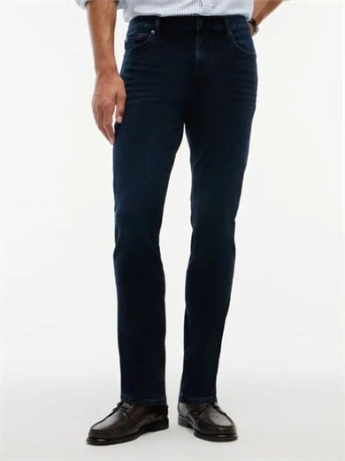 Tommy Hilfiger Erkek Slim Fit Esnek Denim Önü Soluk Yıkamalı Beş Cepli Mavi Jeans MW0MW45186-1BT
