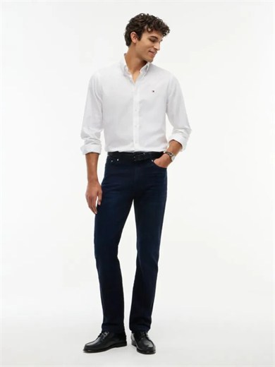 Tommy Hilfiger Erkek Slim Fit Düz Paça Esnek Denim Önü Soluk Yıkamalı Beş Cepli Mavi Jeans MW0MW44924-1BM