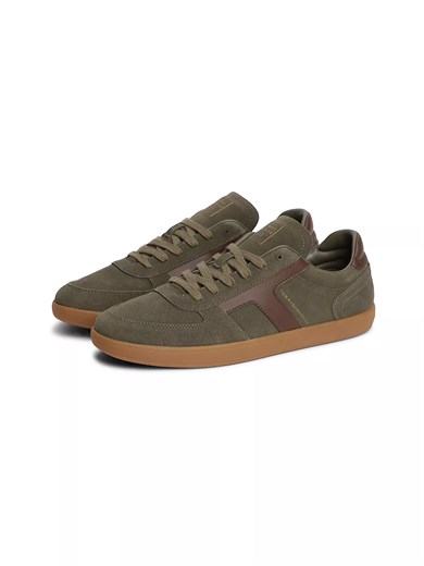 Tommy Hilfiger Erkek Süet Yüzey Dokulu Panelli Metalik Logolu Kontrast Topuk Detaylı Haki Sneaker FM0FM06069-RBN