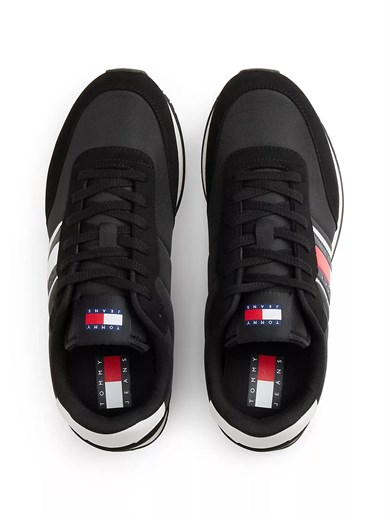 Tommy Hilfiger Erkek Süet Detaylı Bayrak Logo Desenli Siyah Sneaker EM0EM01709-BDS