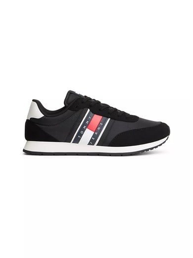 Tommy Hilfiger Erkek Süet Detaylı Bayrak Logo Desenli Siyah Sneaker EM0EM01709-BDS