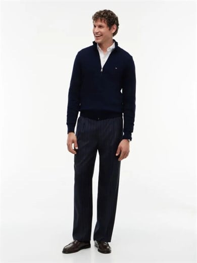 Tommy Hilfiger Erkek Uzun Kol Dik Yaka Fermuar Kapama Lacivert Kazak MW0MW28050-DW5