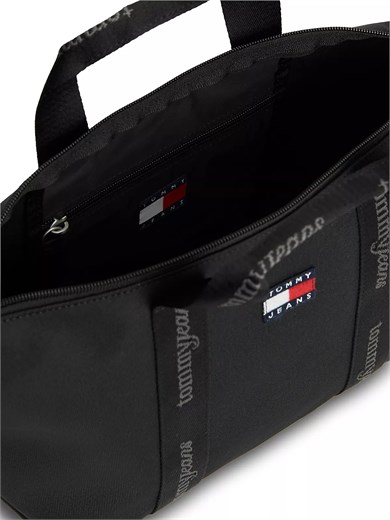 Tommy Hilfiger Kadın Ayarlanabilir ve Çıkarılabilir Omuz Askılı Fermuarlı Logo Desenli Siyah Çanta AW0AW19038-BDS