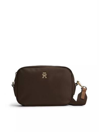 Tommy Hilfiger Kadın Ayarlanabilir Omuz Askılı TH Monogram Logolu Kahverengi Omuz Çantası AW0AW17704-GUG