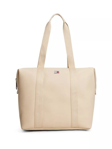 Tommy Hilfiger Tommy Hilfiger Kadın Bayrak Logo Detaylı Fermuarlı Bej Çanta AW0AW19046-AES