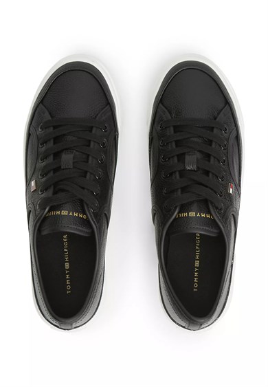 Tommy Hilfiger Kadın Bağcıklı Rahat Taban Logo Detaylı Deri Günlük Siyah Sneaker FW0FW09393-BDS