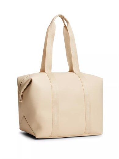 Tommy Hilfiger Kadın Bayrak Logo Detaylı Fermuarlı Bej Çanta AW0AW19046-AES