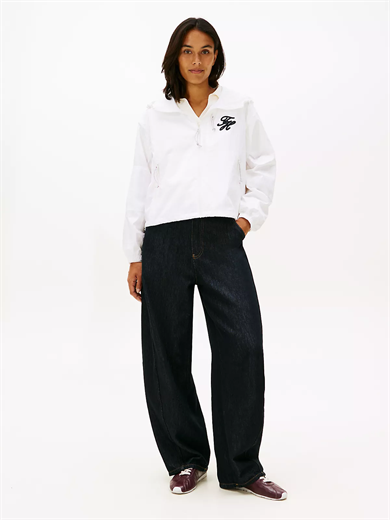 Tommy Hilfiger Kadın Dayanıklı İnce Kumaşlı Kapüşonlu Rahat Kalıp Beyaz Ceket WW0WW47769-YBL