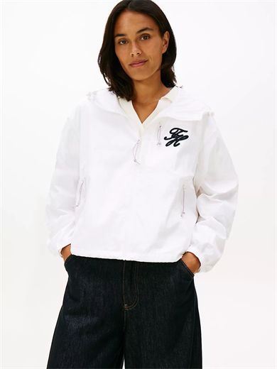 Tommy Hilfiger Kadın Dayanıklı İnce Kumaşlı Kapüşonlu Rahat Kalıp Beyaz Ceket WW0WW47769-YBL