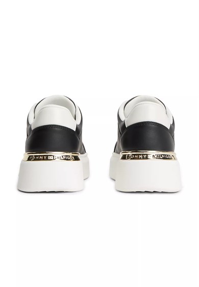 Tommy Hilfiger Kadın Deri Detaylı Düşük Bilekli Rahat Taban Siyah Sneaker FW0FW09396-BDS