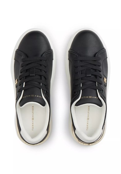Tommy Hilfiger Kadın Deri Detaylı Düşük Bilekli Rahat Taban Siyah Sneaker FW0FW09396-BDS