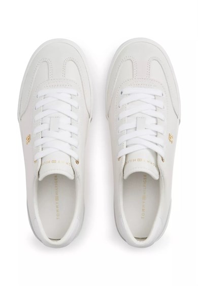 Tommy Hilfiger Kadın Deri Rahat Taban TH Metal Logo Bağcıklı Ekru Sneaker FW0FW09391-YBL