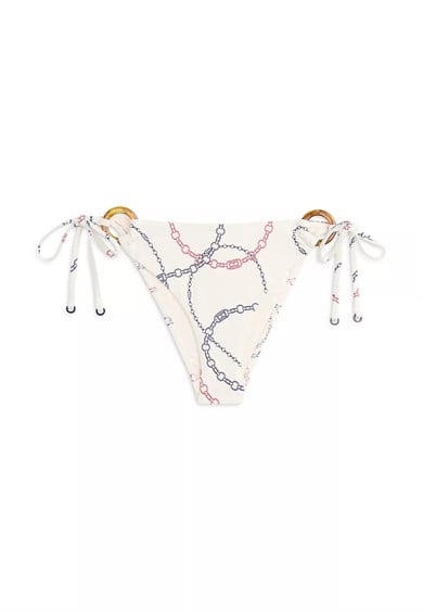 Tommy Hilfiger Kadın Desenli Halka Detaylı Beyaz Bikini Altı UW0UW06395-0K8