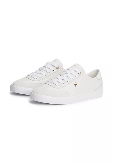 Tommy Hilfiger Kadın Deri Rahat Taban TH Metal Logo Bağcıklı Ekru Sneaker FW0FW09391-YBL