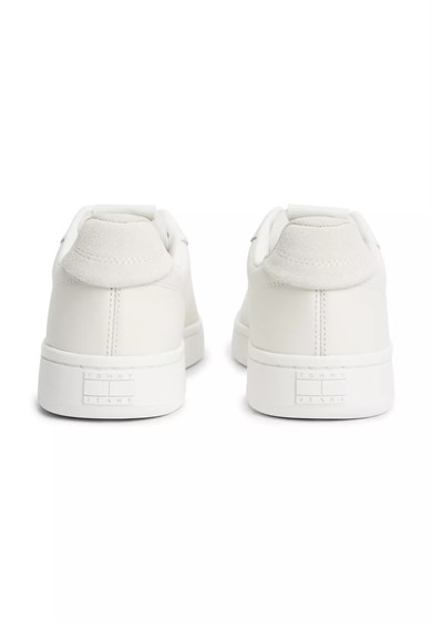 Tommy Hilfiger Kadın Düşük Bilekli İkonik Bayrak Logo Desenli Süet Detaylı Deri Ekru Sneaker EN0EN03146-YBL