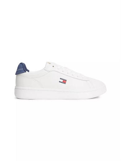 Tommy Hilfiger Kadın Düşük Bilekli İkonik Bayrak Logo Desenli Süet Detaylı Deri Beyaz Sneaker EN0EN03146-0GZ