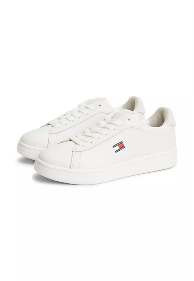 Tommy Hilfiger Kadın Düşük Bilekli İkonik Bayrak Logo Desenli Süet Detaylı Deri Ekru Sneaker EN0EN03146-YBL