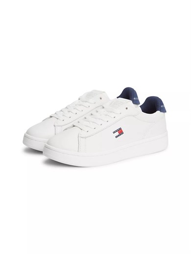 Tommy Hilfiger Kadın Düşük Bilekli İkonik Bayrak Logo Desenli Süet Detaylı Deri Beyaz Sneaker EN0EN03146-0GZ
