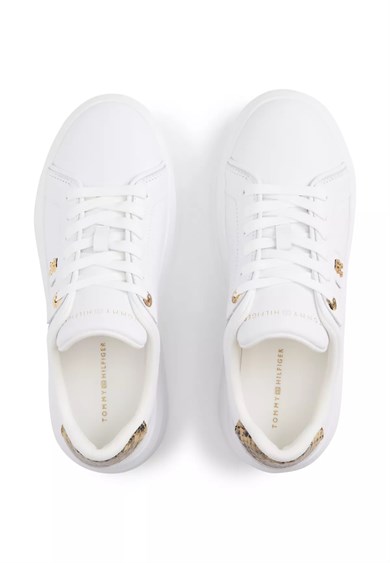 Tommy Hilfiger Kadın Düşük Bilekli TH Logo Detaylı Hakiki Deri Beyaz Sneaker FW0FW09456-YBS
