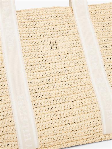 Tommy Hilfiger Kadın Geniş İç Hacimli Çıkarlılabilir Uzun Askılı TH Monogram Logolu Bej Omuz Çantası AW0AW17196-AA8