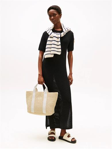 Tommy Hilfiger Kadın Geniş İç Hacimli Çıkarlılabilir Uzun Askılı TH Monogram Logolu Bej Omuz Çantası AW0AW17196-AA8