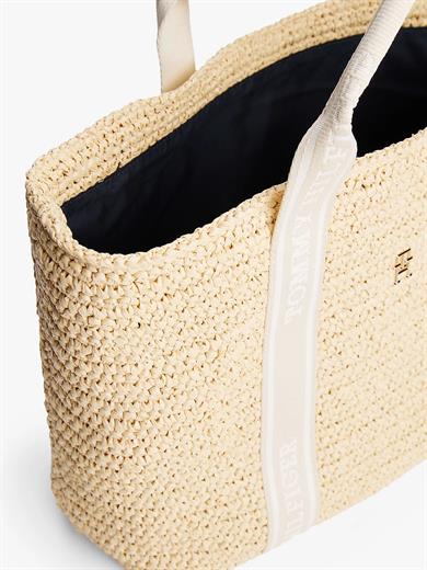 Tommy Hilfiger Kadın Geniş İç Hacimli Çıkarlılabilir Uzun Askılı TH Monogram Logolu Bej Omuz Çantası AW0AW17196-AA8