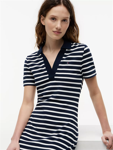 Tommy Hilfiger Kadın Gömlek Yakalı Bol Kol Detaylı Düğme Kapamalı Lacivert-Beyaz Elbise WW0WW42567-0X4