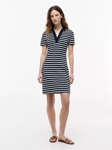 Tommy Hilfiger Kadın Gömlek Yakalı Bol Kol Detaylı Düğme Kapamalı Lacivert-Beyaz Elbise WW0WW42567-0X4