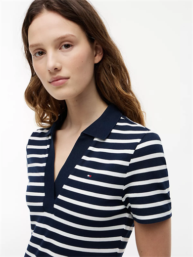 Tommy Hilfiger Kadın Gömlek Yakalı Bol Kol Detaylı Düğme Kapamalı Lacivert-Beyaz Elbise WW0WW42567-0X4