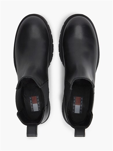 Tommy Hilfiger Kadın Hakiki Deri Yanları Lastikli Tırtıklı Tabanlı Logo Plakalı Siyah Bot & Bootie EN0EN03105-BDS