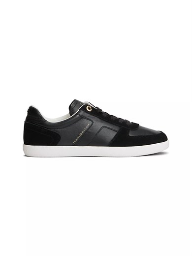Tommy Hilfiger Kadın Hakiki Deri Dokulu Panelli Metalik Logolu Bayrak Detaylı Siyah Sneaker FW0FW09483-BDS