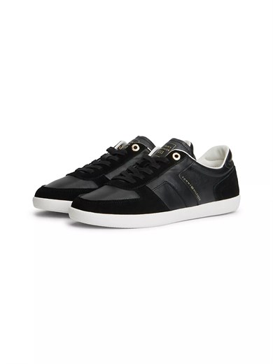 Tommy Hilfiger Kadın Hakiki Deri Dokulu Panelli Metalik Logolu Bayrak Detaylı Siyah Sneaker FW0FW09483-BDS