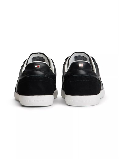 Tommy Hilfiger Kadın Hakiki Deri Dokulu Panelli Metalik Logolu Bayrak Detaylı Siyah Sneaker FW0FW09483-BDS