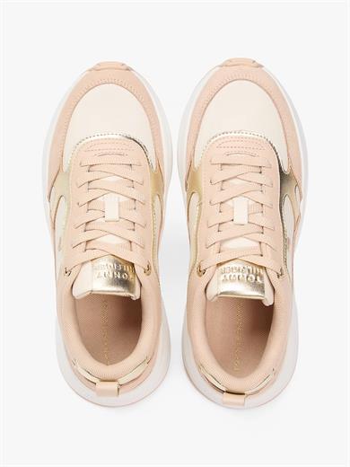 Tommy Hilfiger Kadın Kalın Topuk Deri Bağcıklı Rahat Taban Altın-Bej Sneaker FW0FW09204-0HV