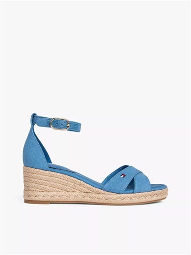 Tommy Hilfiger Tommy Hilfiger Kadın Kenevir Kumaş Çapraz Askılı Dolgu Topuklu Mavi Sandalet FW0FW09332-CZQ