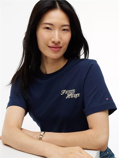 Tommy Hilfiger Kadın Kısa Kol Bisiklet Yaka Regular Fit Lacivert T-Shirt WW0WW52360-C1G