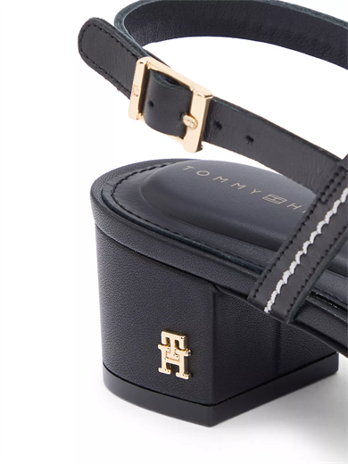 Tommy Hilfiger Kadın Kısa Kalın Topuk Deri Burun Ucu Çift Bantlı Siyah Ayakkabı FW0FW09345-BDS