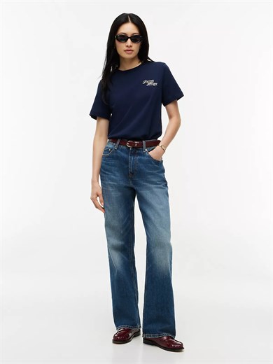 Tommy Hilfiger Kadın Kısa Kol Bisiklet Yaka Regular Fit Lacivert T-Shirt WW0WW52360-C1G