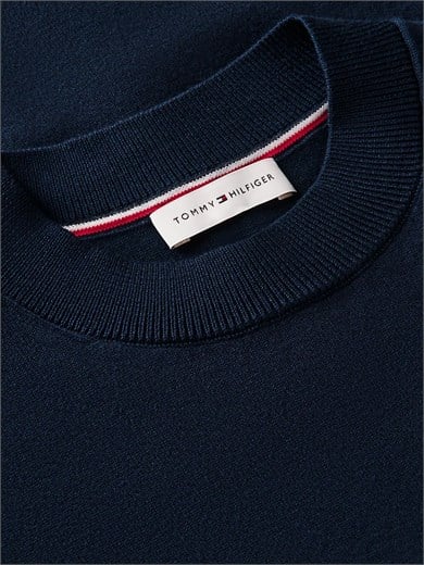 Tommy Hilfiger Kadın Kısa Kol Çizgi Desen Yuvarlak Yaka Regular Fit Lacivert Kazak WW0WW49705-C1G