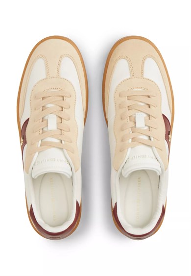Tommy Hilfiger Kadın Kontrast Renk Geçişli Süet Detaylı Düşük Bilekli Hakiki Deri Kahverengi-Beyaz Sneaker FW0FW09497-0KS