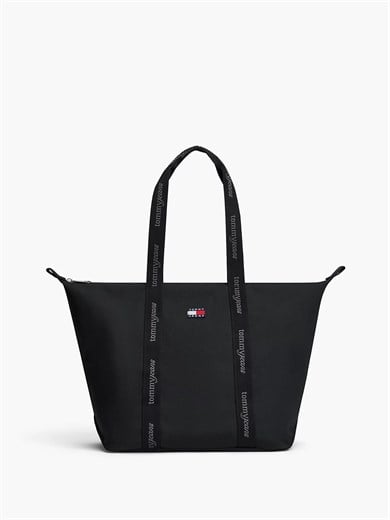 Tommy Hilfiger Kadın Logo Baskılı Uzun Askılı Fermuarlı İç Cepli Siyah Çanta AW0AW19039-BDS