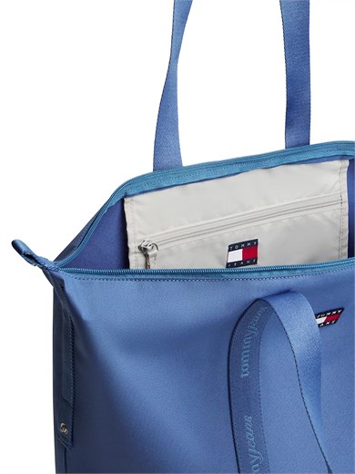 Tommy Hilfiger Kadın Logo Baskılı Uzun Askılı Fermuarlı İç Cepli Mavi Çanta AW0AW19039-C4L