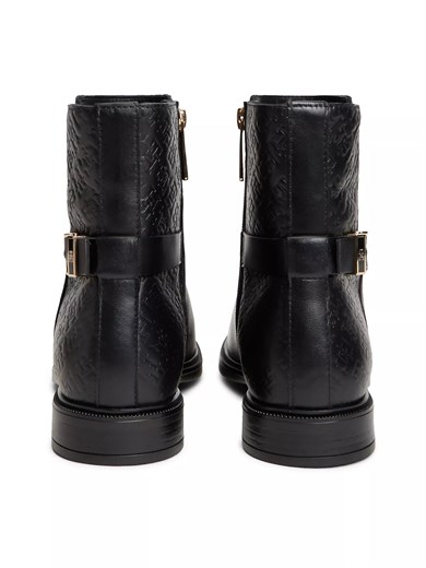 Tommy Hilfiger Kadın Logo Kabartmalı Deri Arka Yüzey Tokalı Bilek Kayışı Siyah Bot & Bootie FW0FW09672-BDS